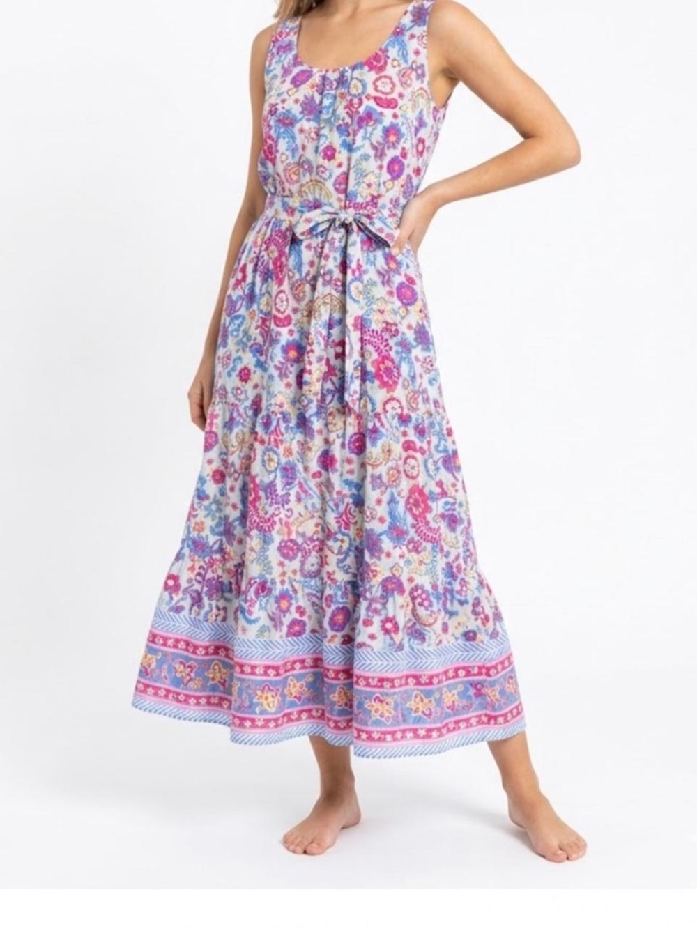 Talbots Dress Women 16 Petite Floral Voile  Sleeveless Sash Tie, Maxi